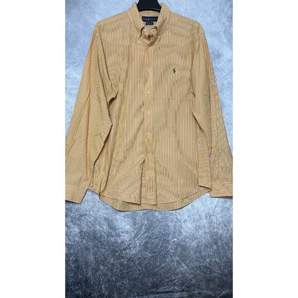 ralph lauren‎ long sleeve button Up Orange Size 17 36/37 Men’s Custom Fit Cotton - Picture 1 of 10